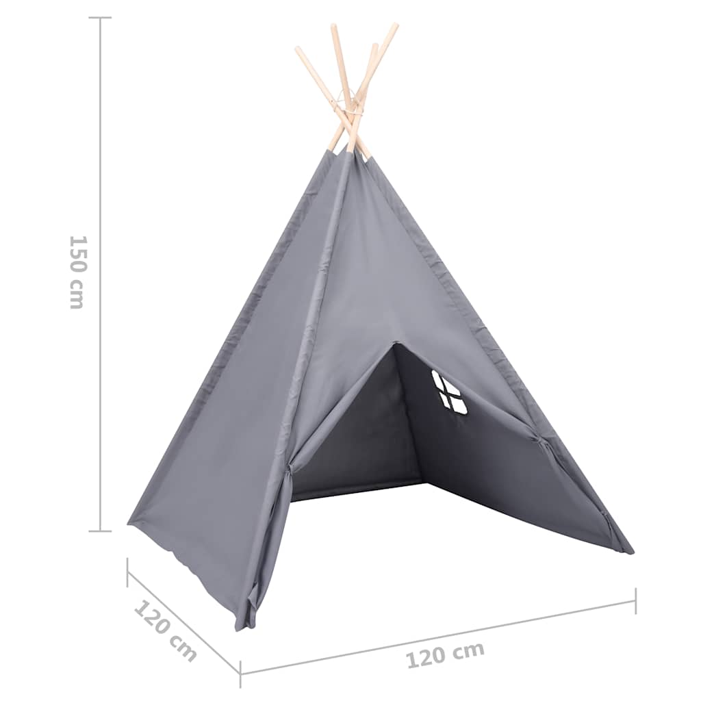 Tipi-telt for barn med pose ferskenhud grå 120x120x150 cm