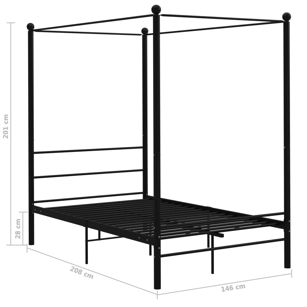 Himmelsengeramme svart metall 140x200 cm