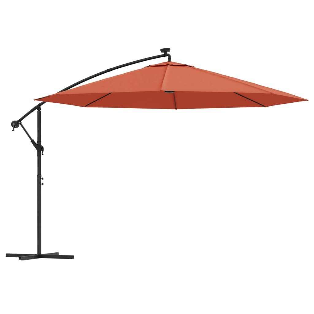 Hengende hageparasoll med LED-lys terrakotta 350 cm