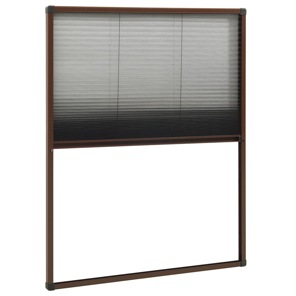Plissert insektskjerm for vindu aluminium brun 80x100 cm