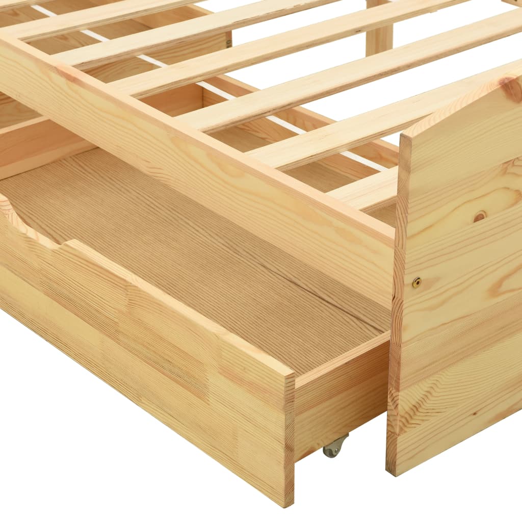 Sengeramme med 2 skuffer heltre furu 90x200 cm