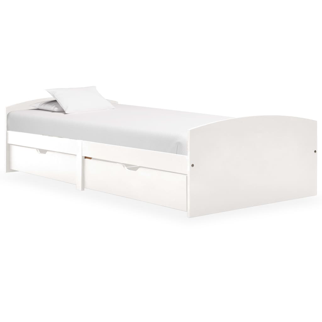 Sengeramme med 2 skuffer hvit heltre furu 90x200 cm
