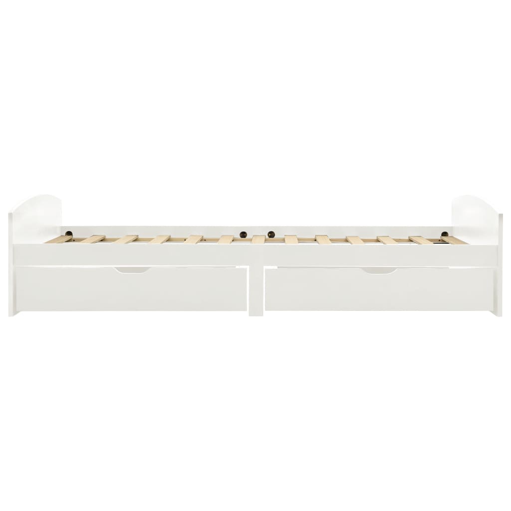 Sengeramme med 2 skuffer hvit heltre furu 90x200 cm