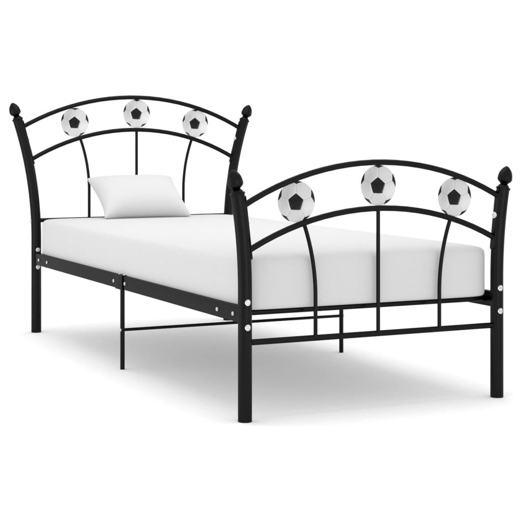 Sengeramme med fotballdesign svart metall 90x200 cm