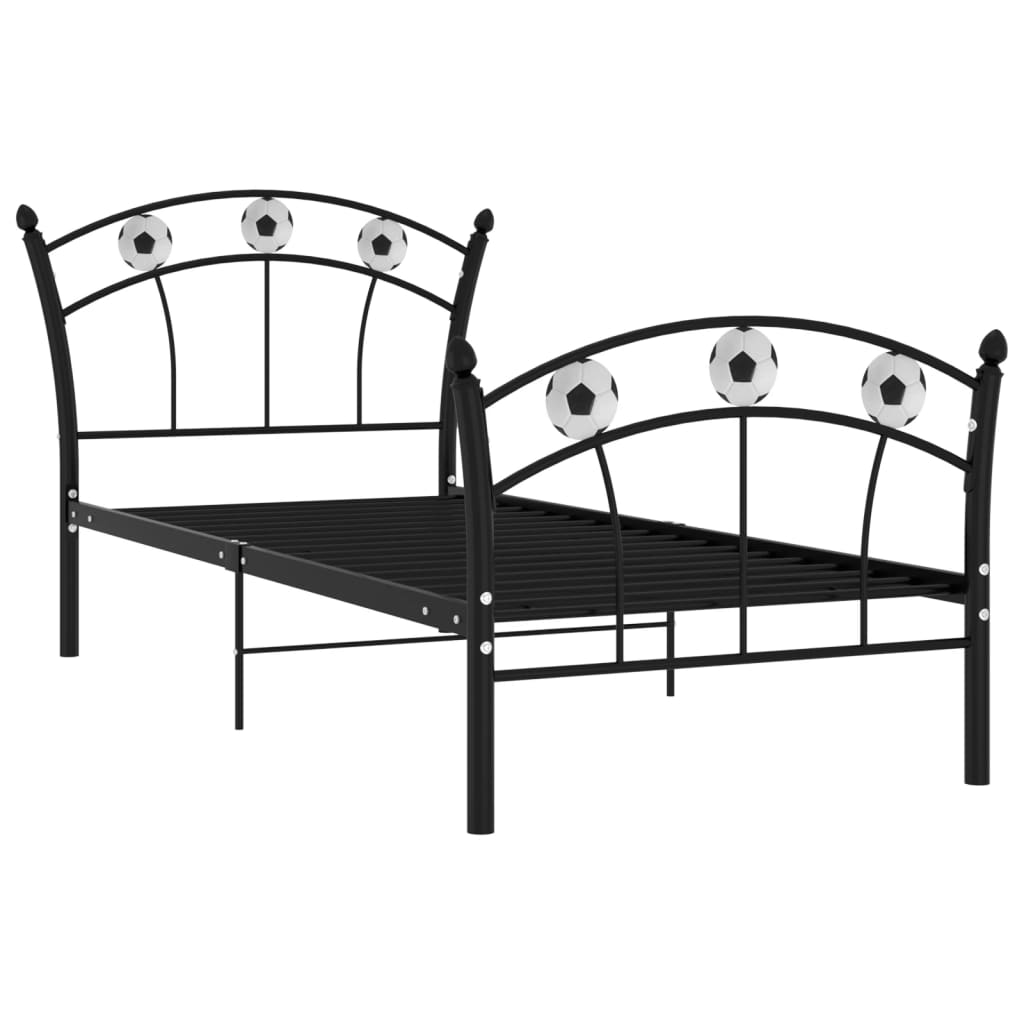 Sengeramme med fotballdesign svart metall 90x200 cm
