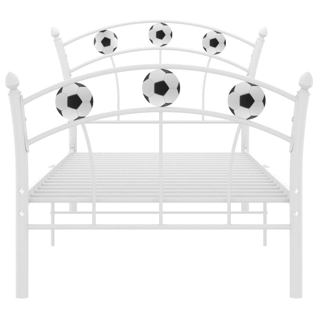 Sengeramme med fotballdesign hvit metall 90x200 cm