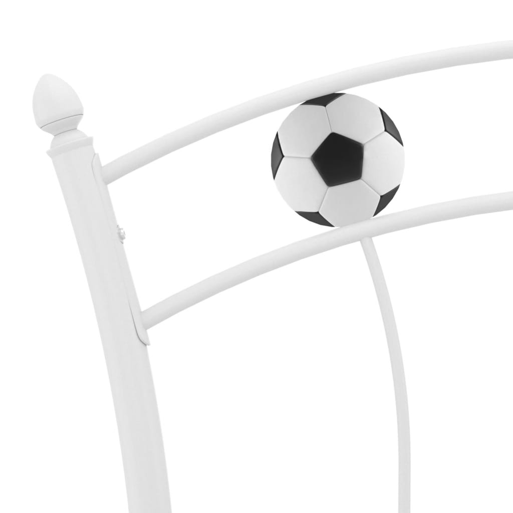 Sengeramme med fotballdesign hvit metall 90x200 cm