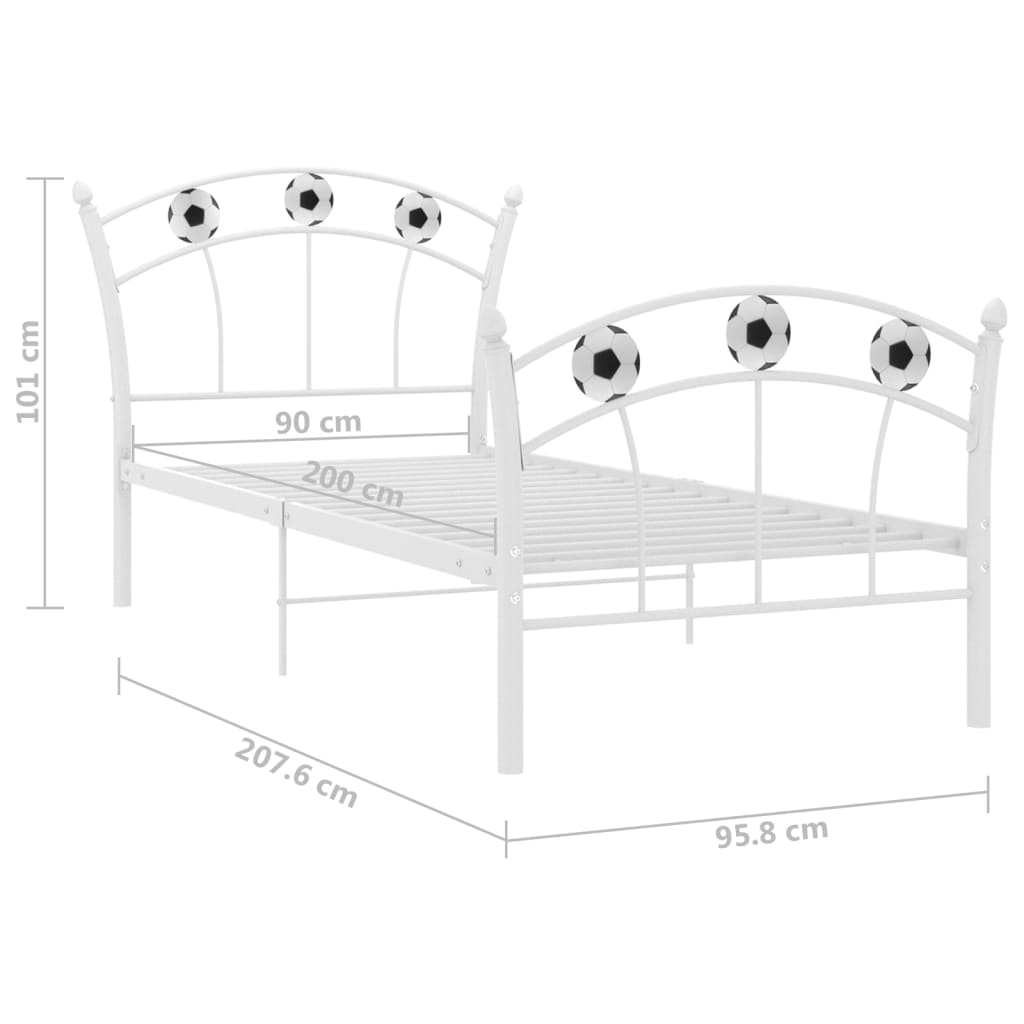 Sengeramme med fotballdesign hvit metall 90x200 cm