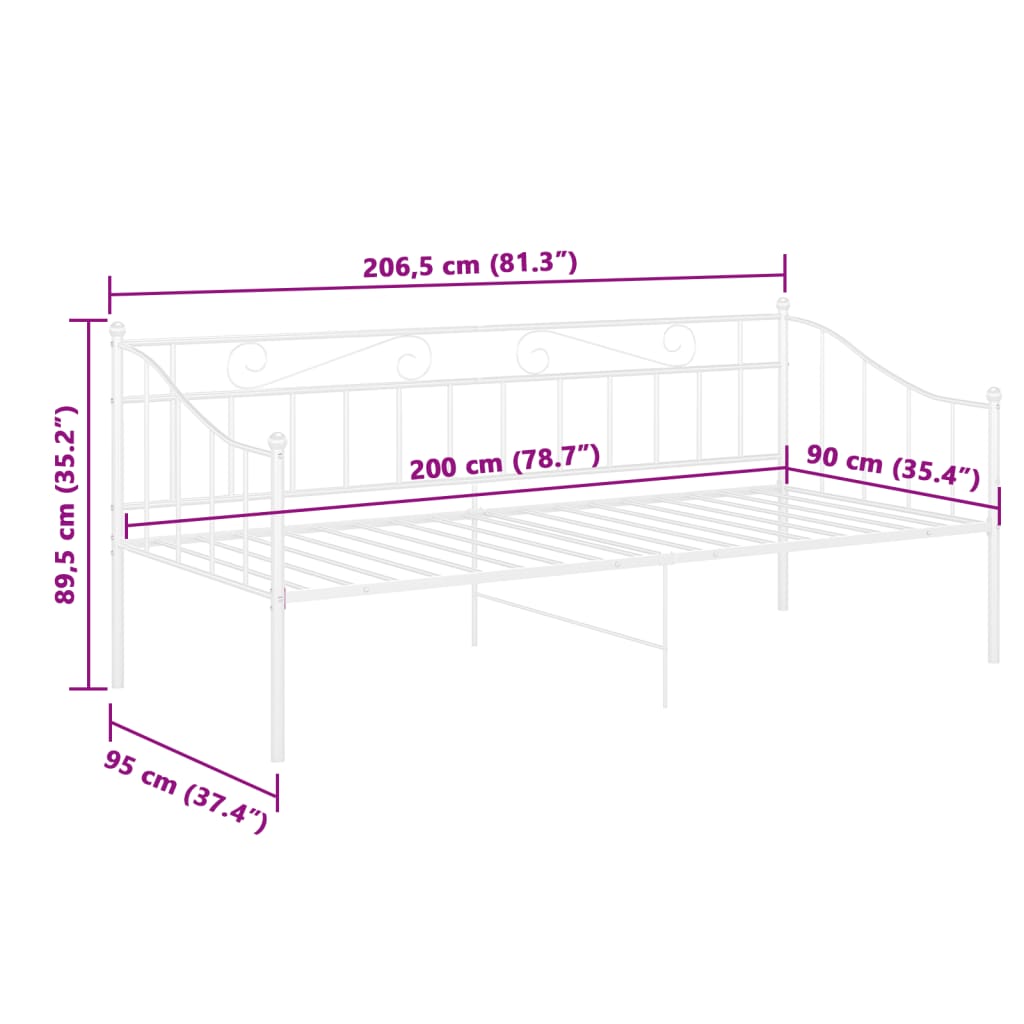 Ramme til sovesofa hvit metall 90x200 cm
