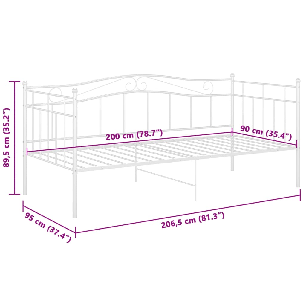 Ramme til sovesofa hvit metall 90x200 cm