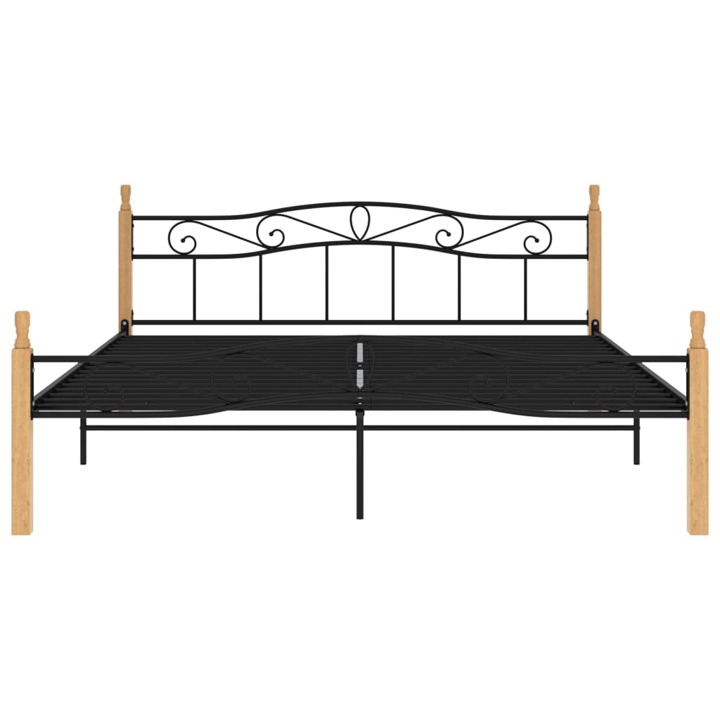 Sengeramme svart metall og heltre eik 200x200 cm