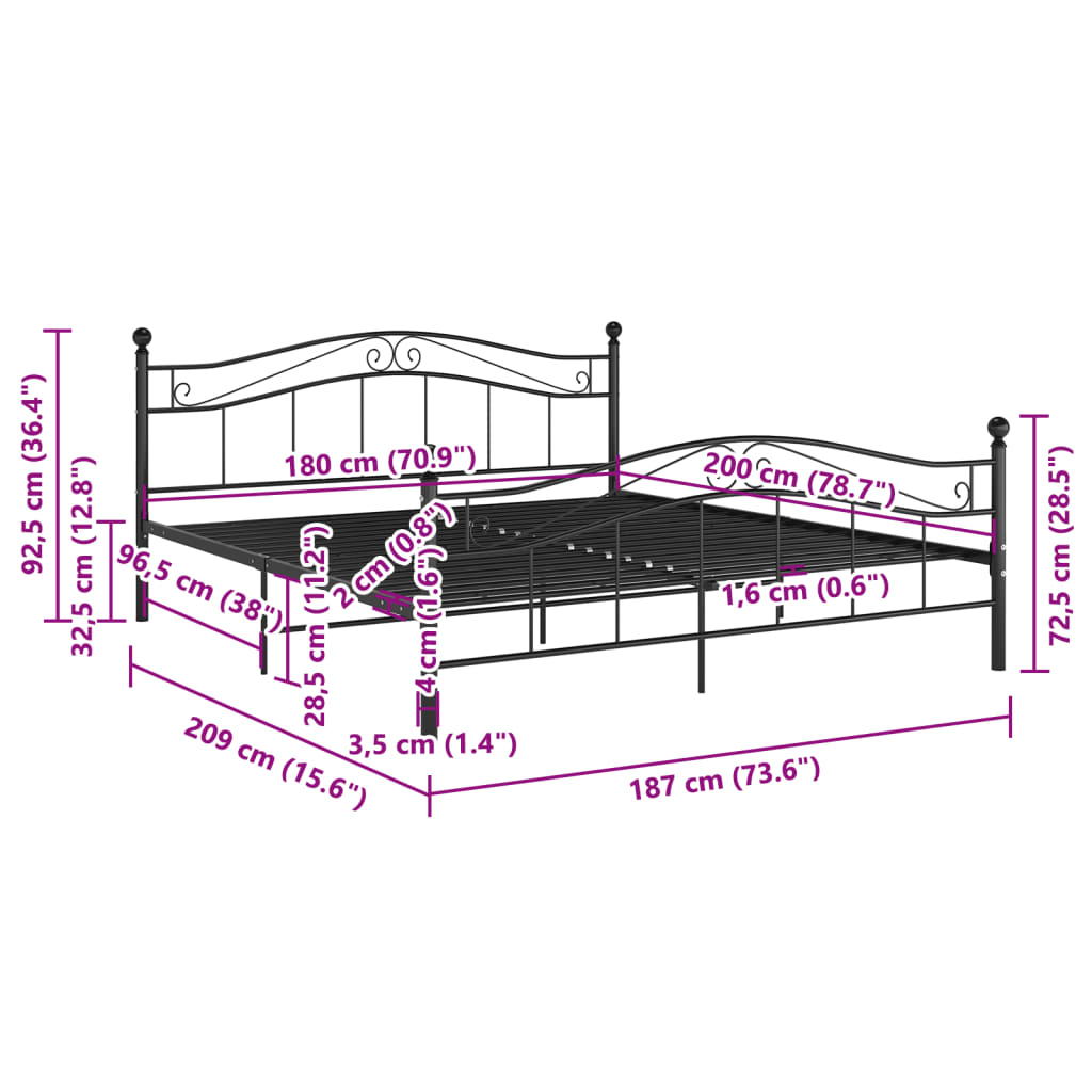 Sengeramme svart metall 180x200 cm