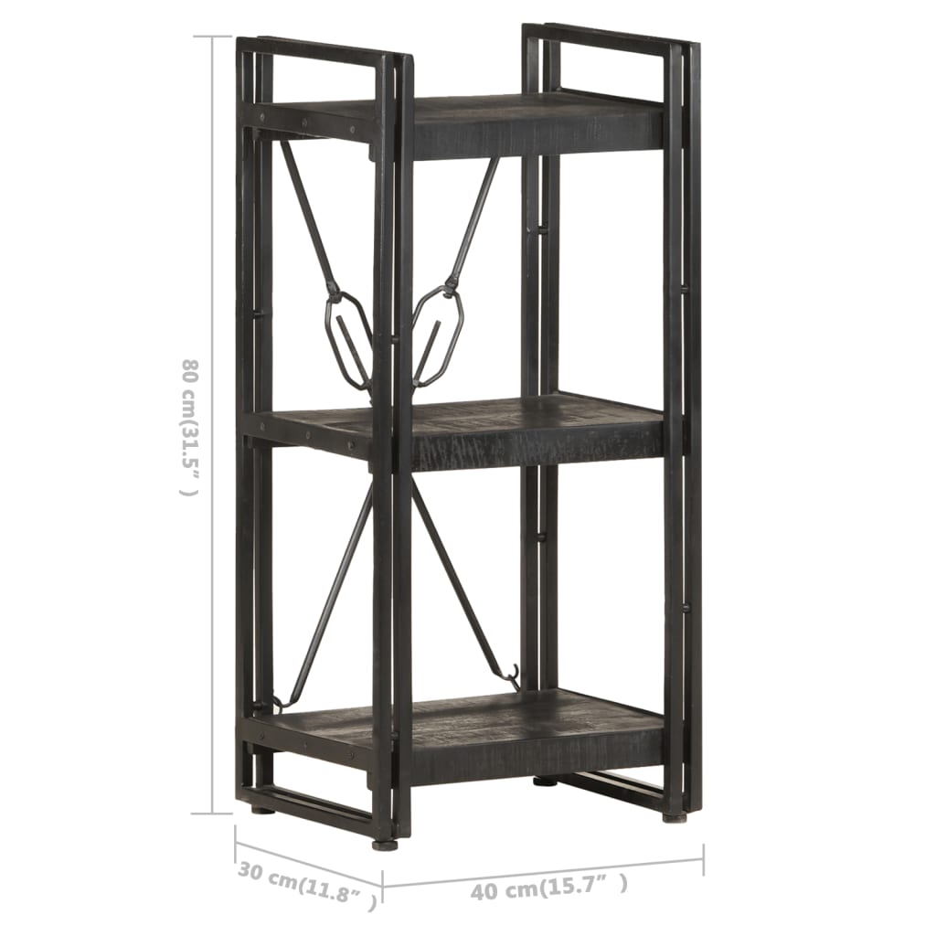 Bokhylle 3 etasjer svart 40x30x80 cm heltre mango vidaXL