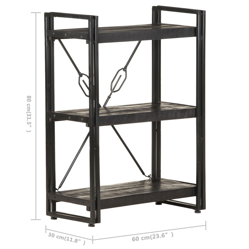 Bokhylle 3 etasjer svart 60x30x80 cm heltre mango vidaXL