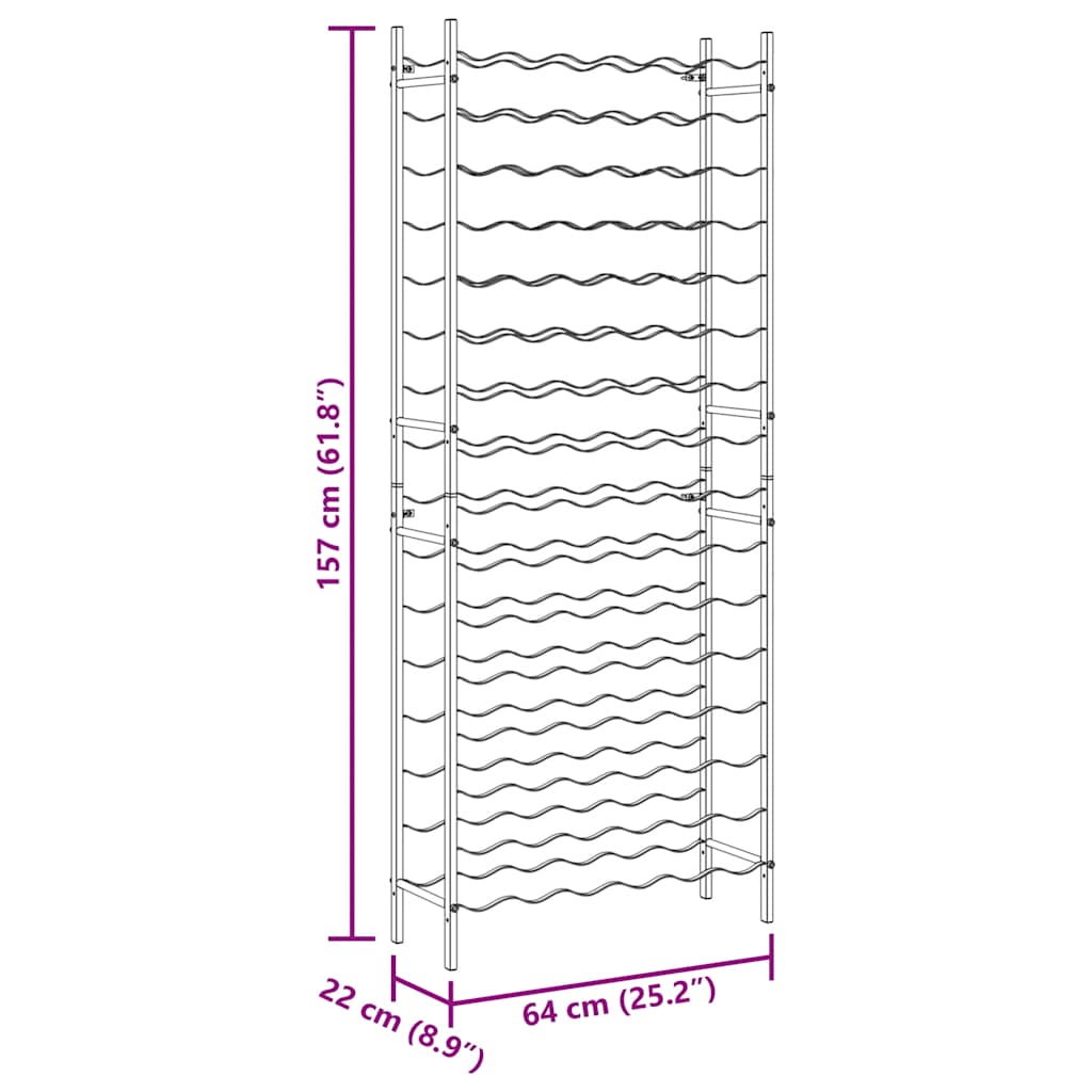 Vinstativ for 96 flasker svart jern vidaXL