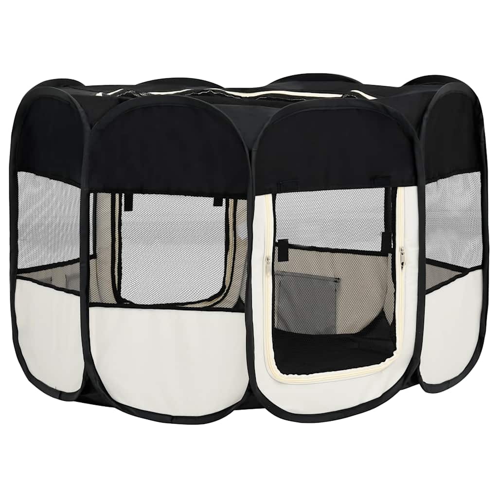 Sammenleggbar lekegrind for hunder bæreveske svart 125x125x61cm