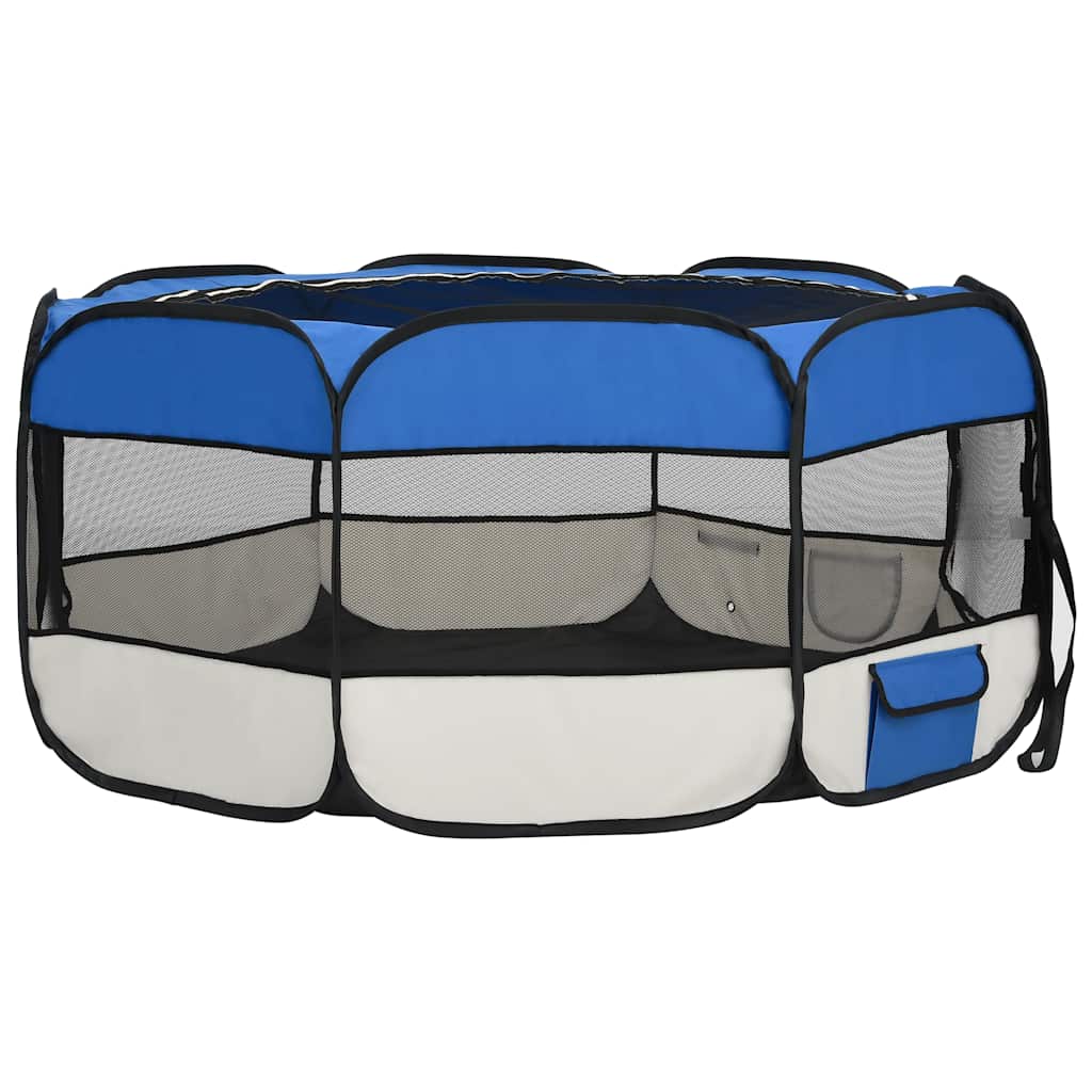 Sammenleggbar lekegrind for hunder bæreveske blå 145x145x61 cm
