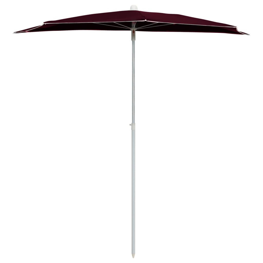 Halvrund parasoll med stang 180x90 cm vinrød