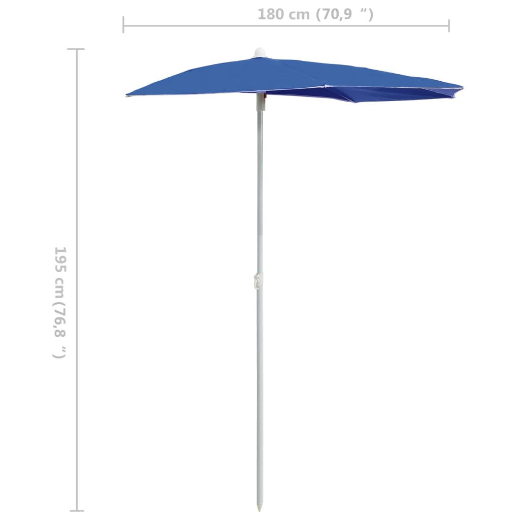 Halvrund parasoll med stang 180x90 cm asurblå