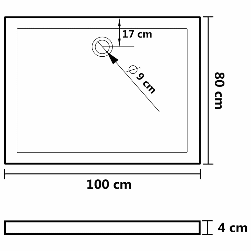 Rektangulært dusjbrett ABS 80x100 cm vidaXL