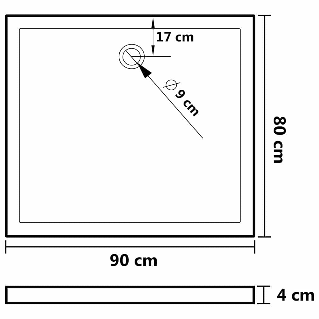 Rektangulært dusjbrett ABS svart 80x90 cm