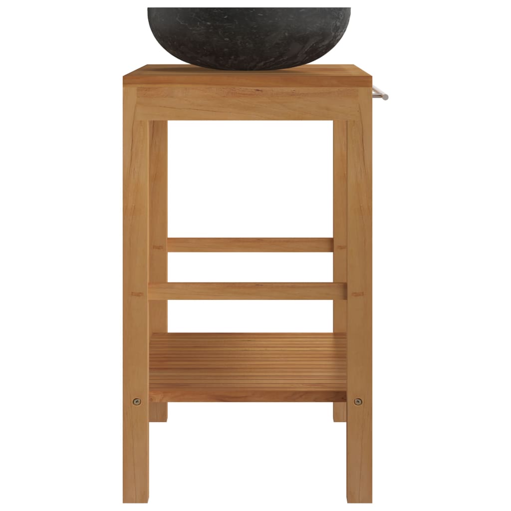 Baderomshylle heltre teak med vask marmor svart