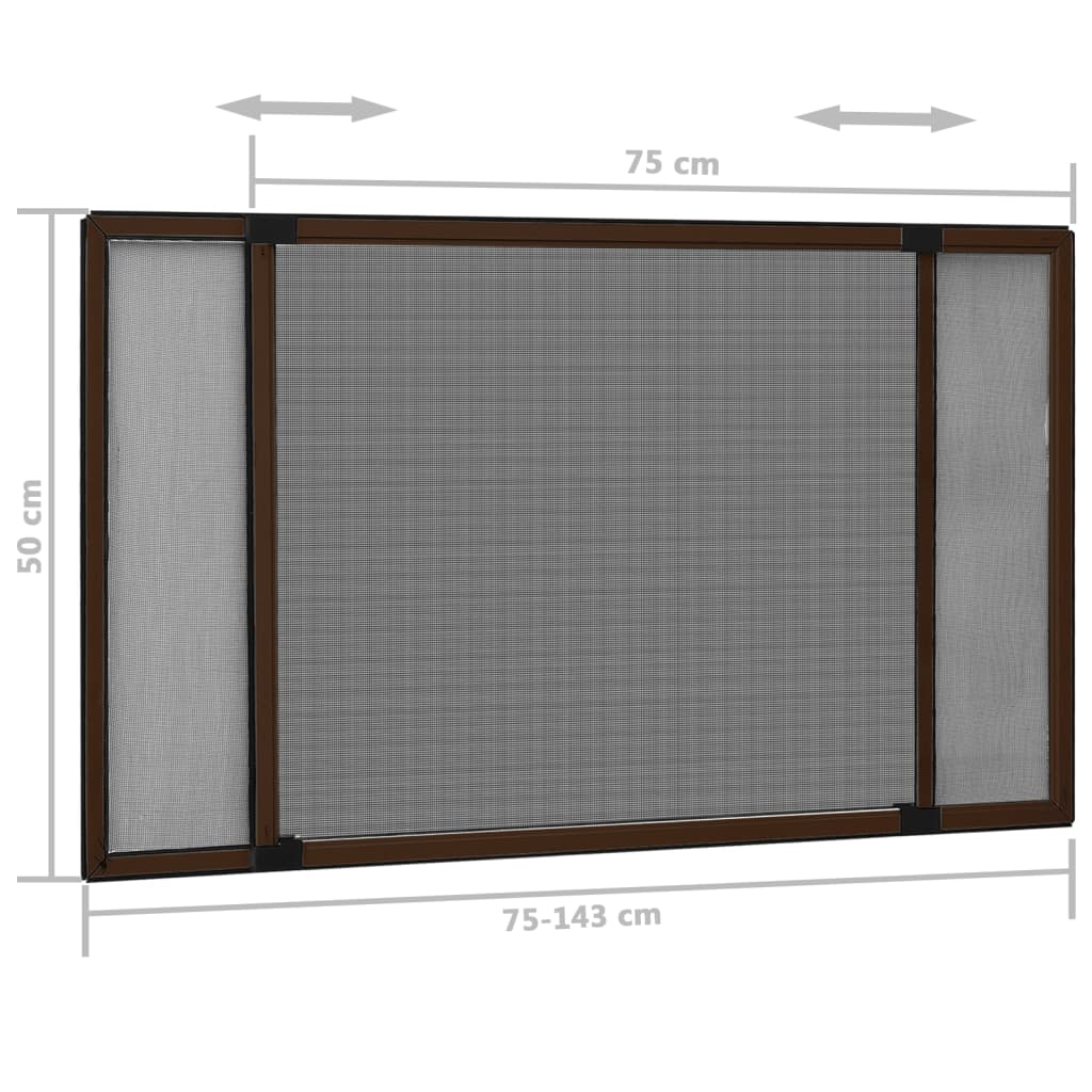 Utvidbar insektskjerm for vindu brun (75-143)x50 cm