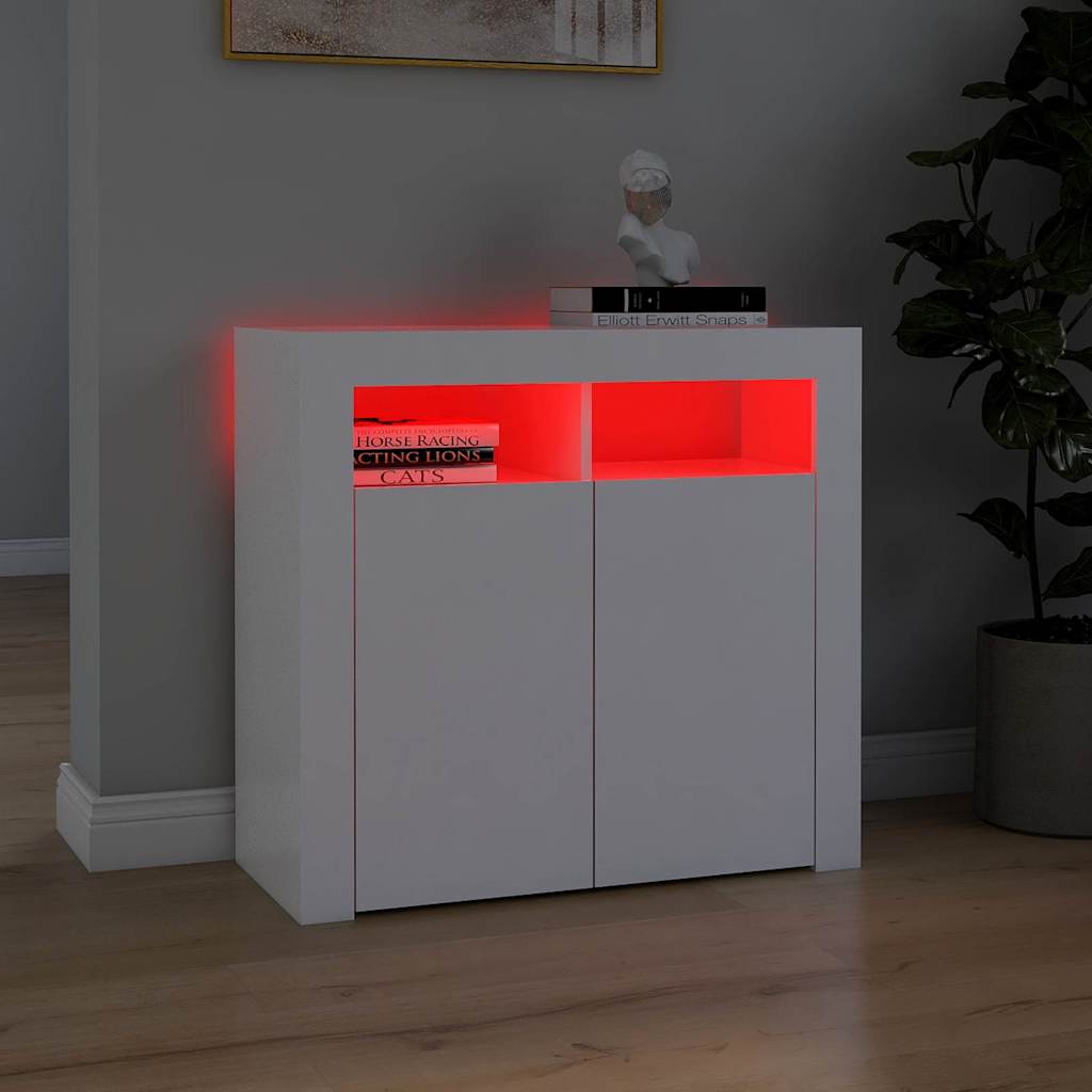 Skjenk med LED-lys hvit 80x35x75 cm