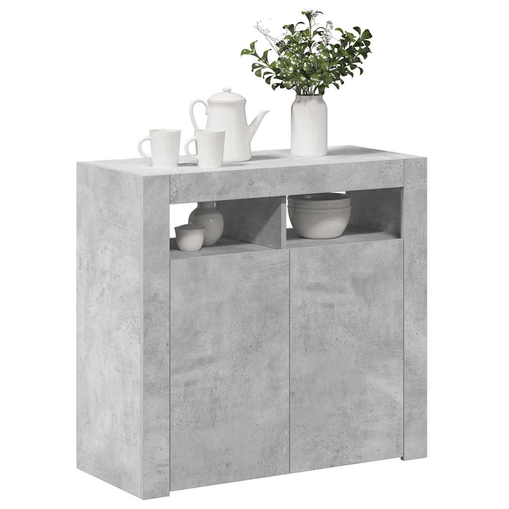 Skjenk med LED-lys betonggrå 80x35x75 cm