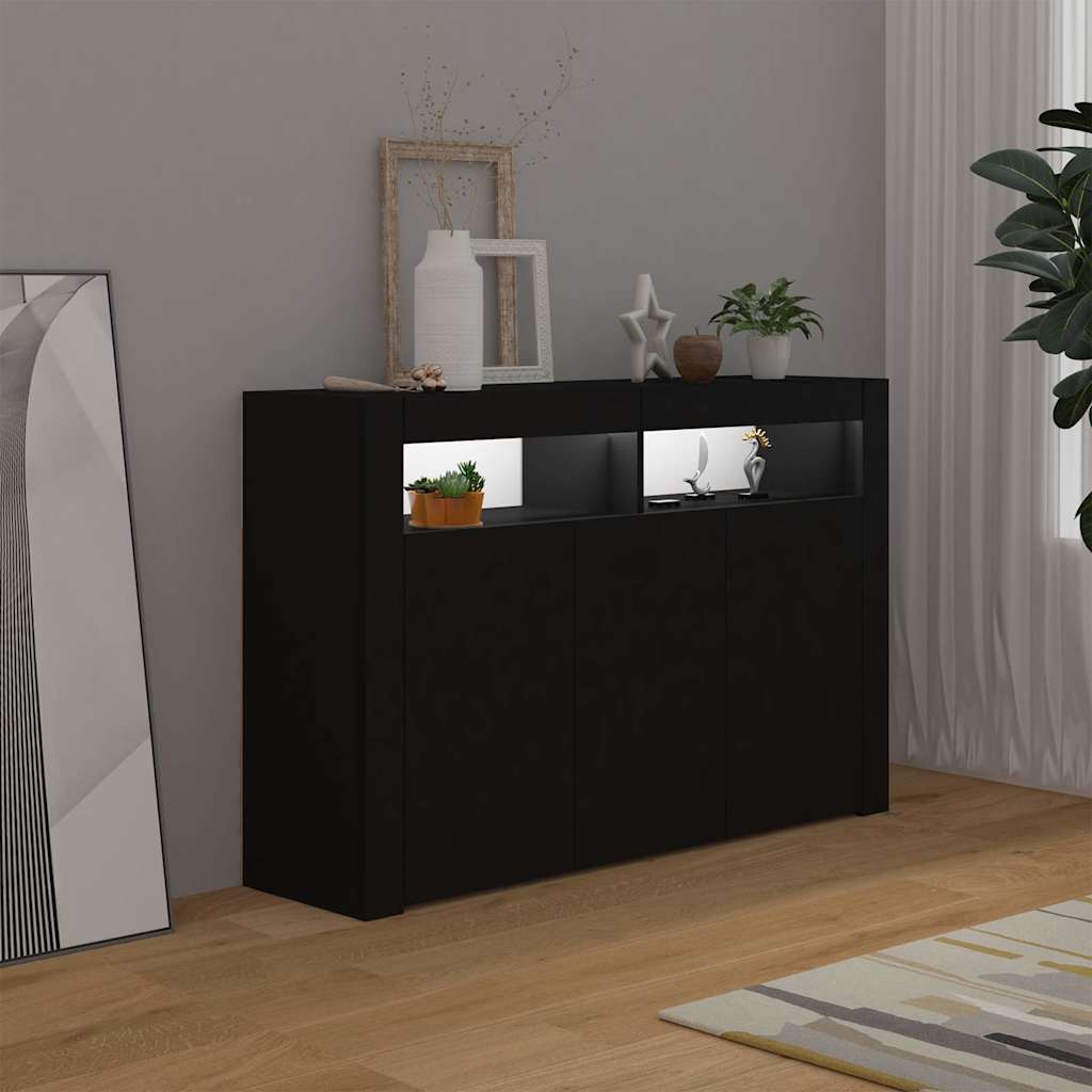 Skjenk med LED-lys svart 115,5x30x75 cm