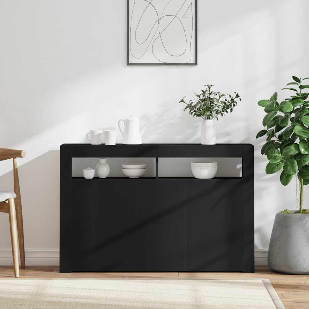 Skjenk med LED-lys svart 115,5x30x75 cm