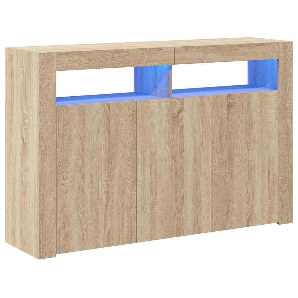 Skjenk med LED-lys sonoma eik 115,5x30x75 cm