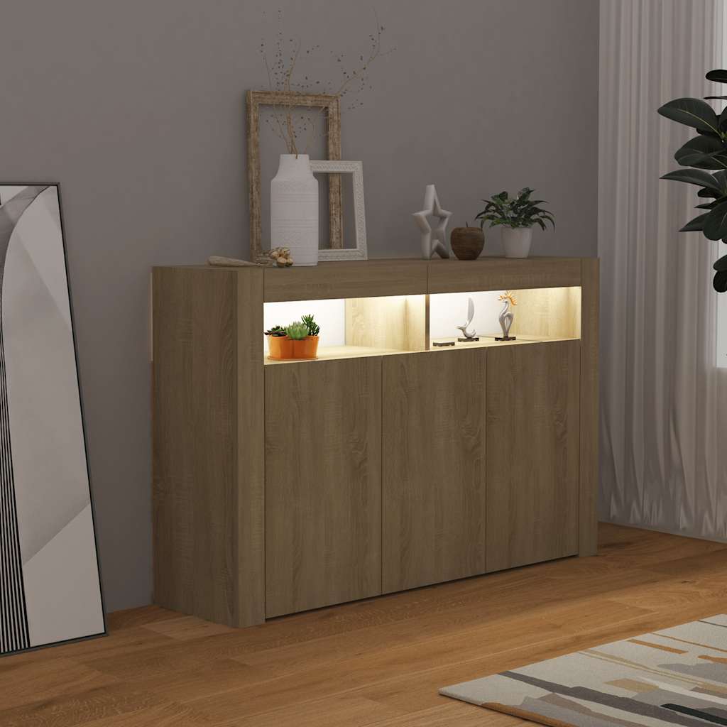 Skjenk med LED-lys sonoma eik 115,5x30x75 cm