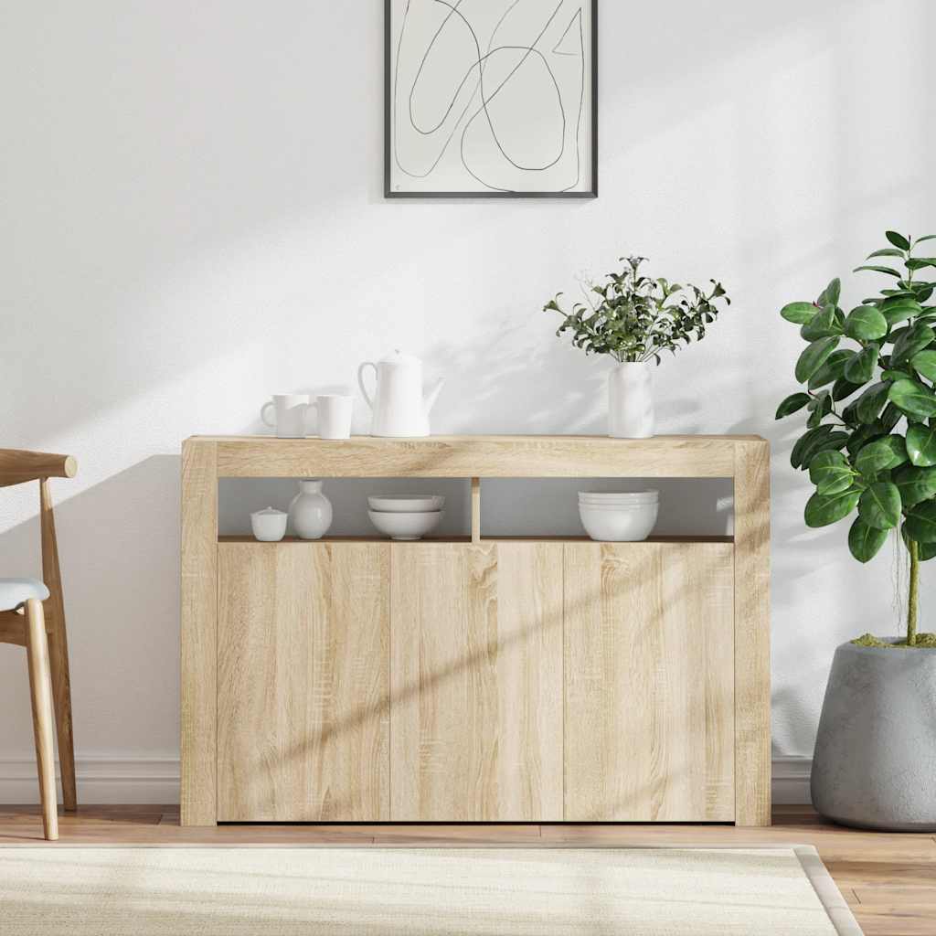 Skjenk med LED-lys sonoma eik 115,5x30x75 cm