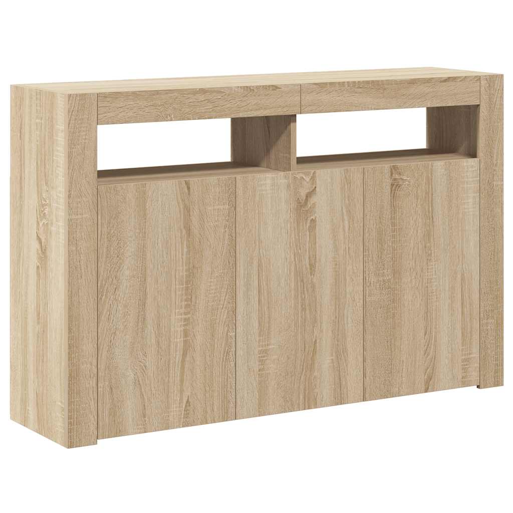 Skjenk med LED-lys sonoma eik 115,5x30x75 cm