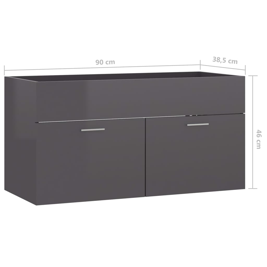 Servantskap høyglans grå 90x38,5x46 cm konstruert tre
