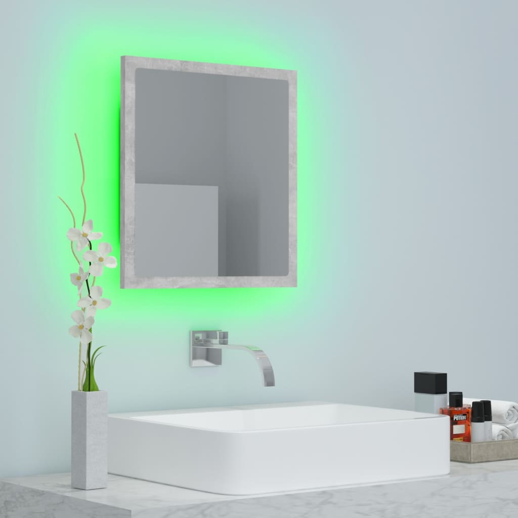 LED-badespeil betonggrå 40x8,5x37 cm akryl