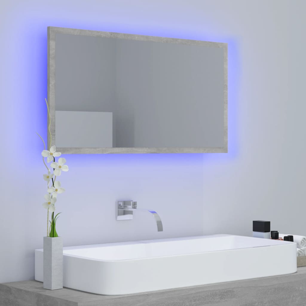 LED-badespeil betonggrå 80x8,5x37 cm akryl