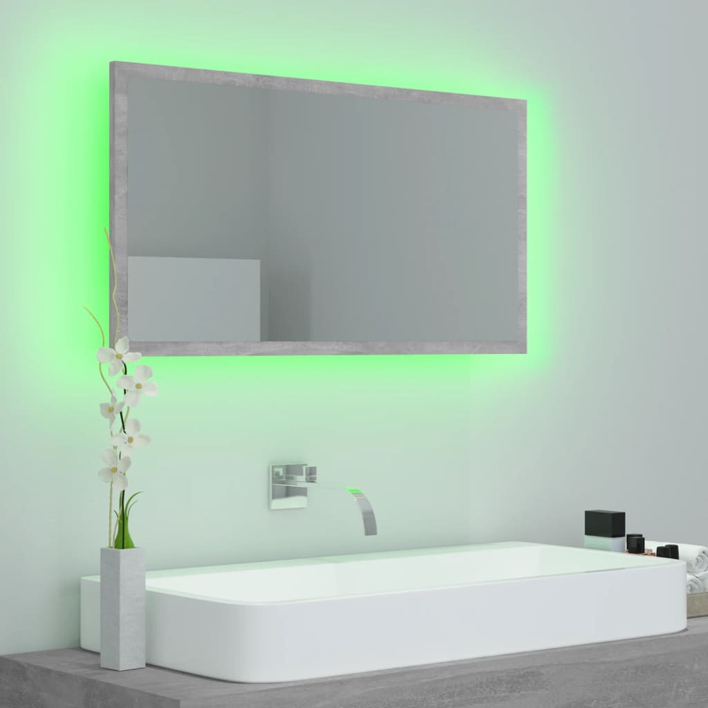 LED-badespeil betonggrå 80x8,5x37 cm akryl
