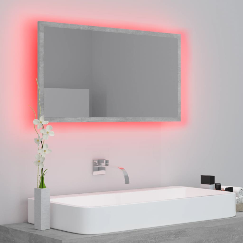 LED-badespeil betonggrå 80x8,5x37 cm akryl