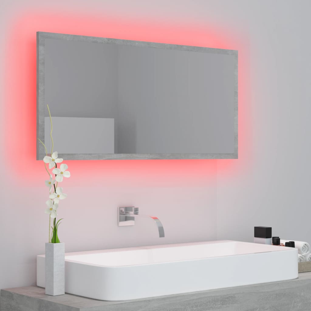 LED-badespeil betonggrå 90x8,5x37 cm akryl