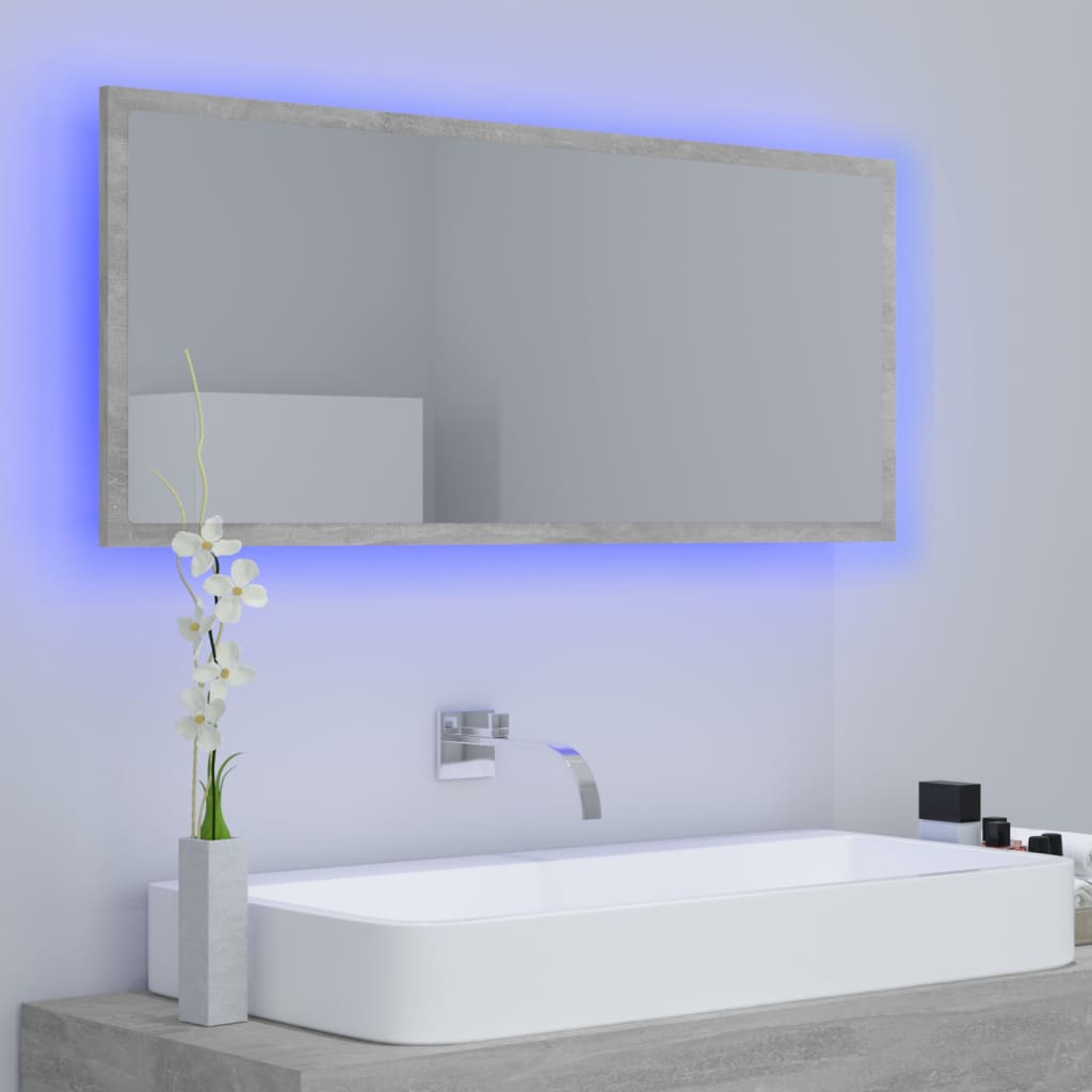 LED-badespeil betonggrå 100x8,5x37 cm akryl