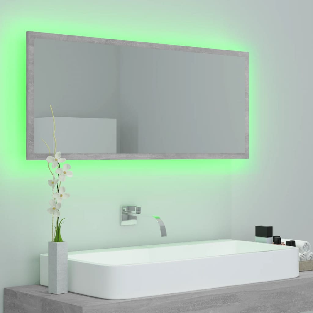 LED-badespeil betonggrå 100x8,5x37 cm akryl