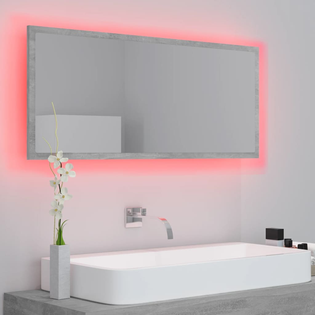 LED-badespeil betonggrå 100x8,5x37 cm akryl