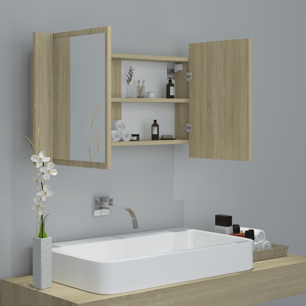 LED-speilskap sonoma eik 80x12x45 cm akryl