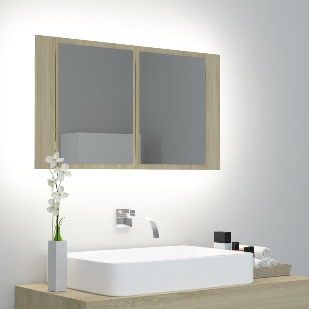 LED-speilskap sonoma eik 80x12x45 cm akryl