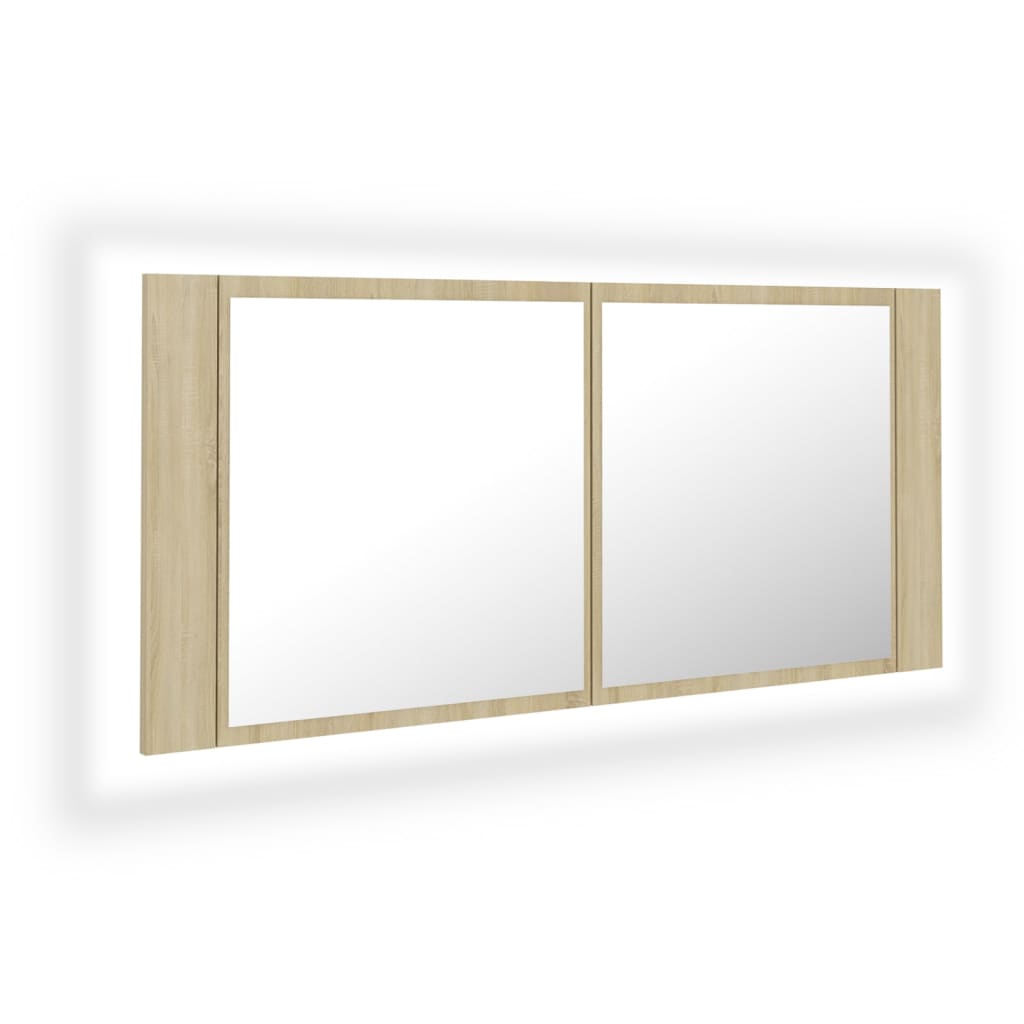 LED-speilskap til baderom sonoma eik 100x12x45 cm akryl