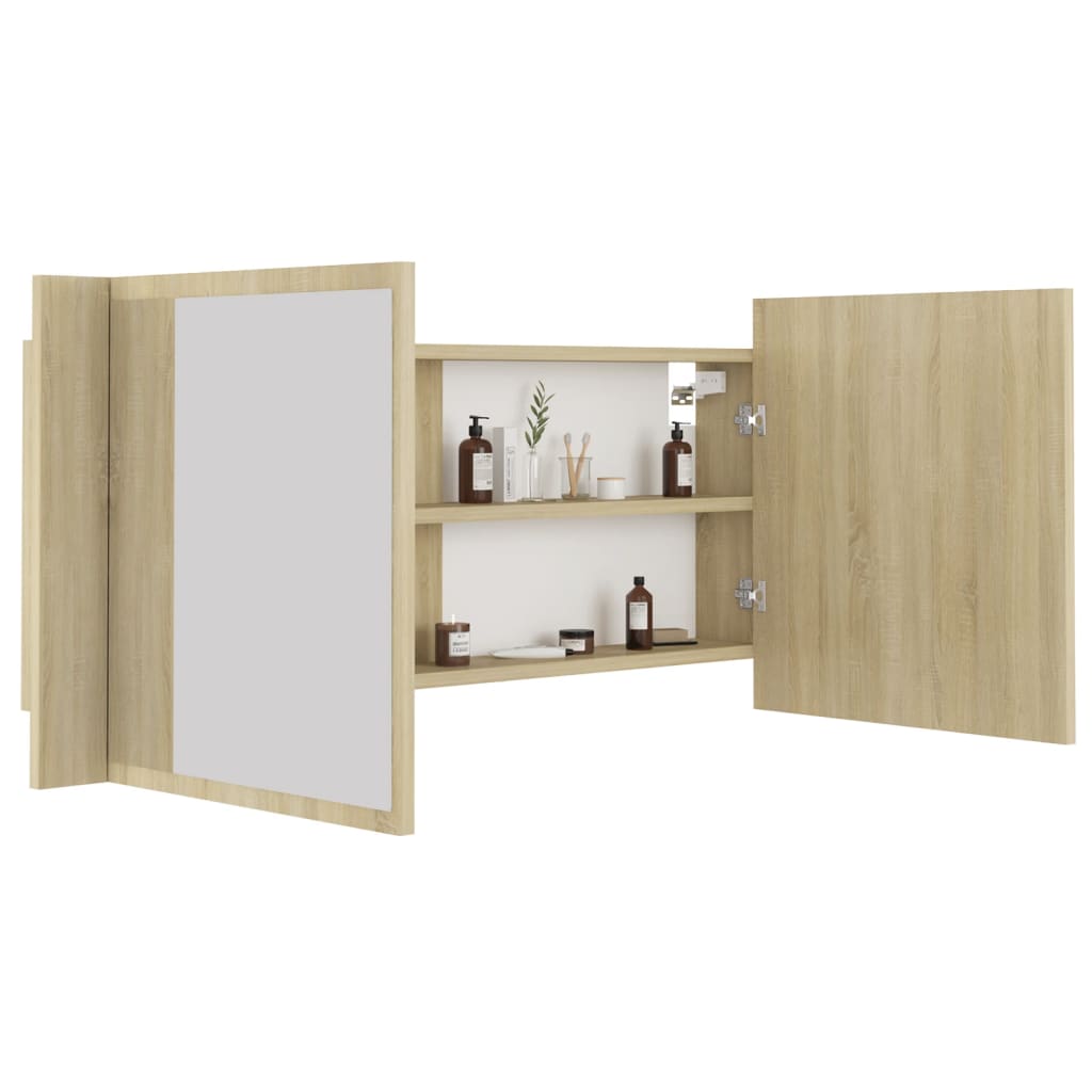 LED-speilskap til baderom sonoma eik 100x12x45 cm akryl