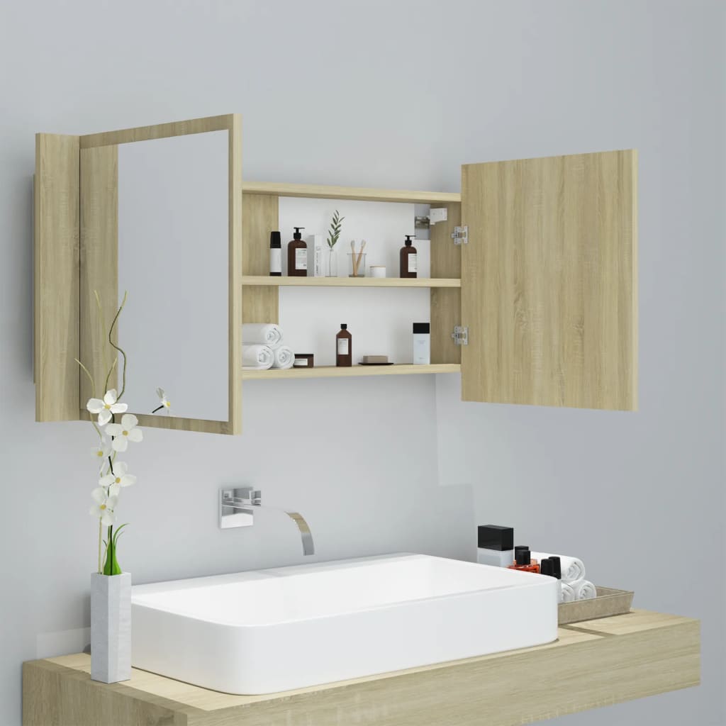 LED-speilskap til baderom sonoma eik 100x12x45 cm akryl