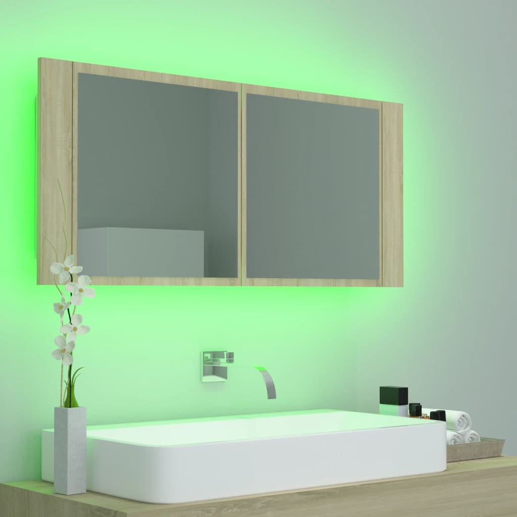 LED-speilskap til baderom sonoma eik 100x12x45 cm akryl